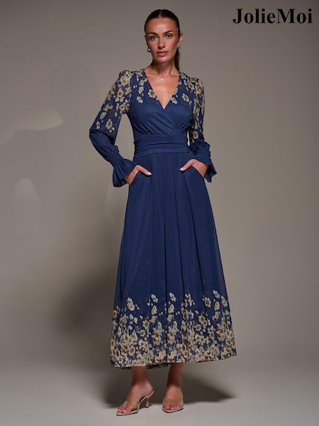 Jolie Moi Mirrored Print Long Sleeve Mesh Maxi Dress (Y33308) | 148 €