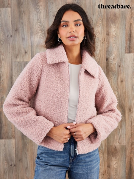 Threadbare Pink Collared Zip-Up Borg Bomber Jacket (Y33380) | €66