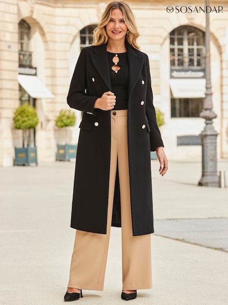 Sosandar Black Double Breasted Longline Coat (Y33396) | €173