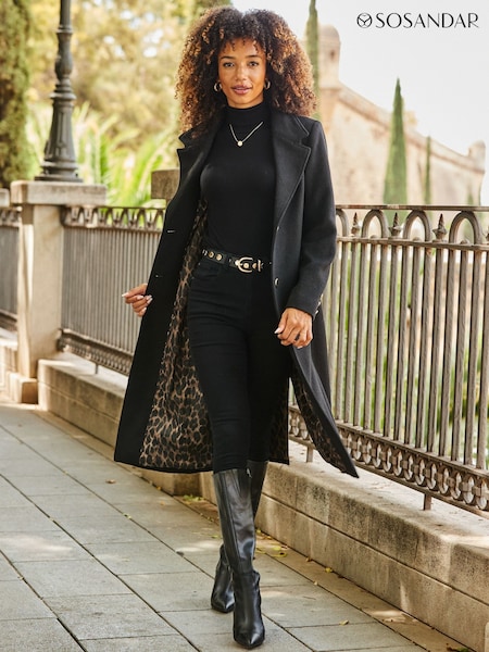Sosandar Premium Longline Wool Mix Coat With Leopard Print Lining (Y33397) | € 204