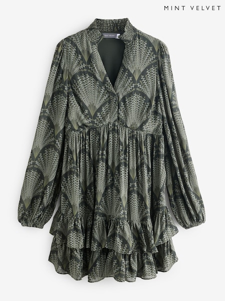 Mint Velvet Khaki Printed Long Sleeve Mini Dress (Y33446) | € 171