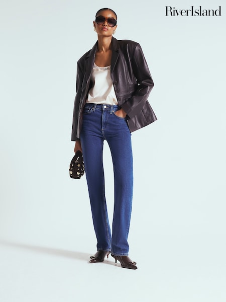 River Island Blue Denim Stretch Straight Fit Jeans (Y33455) | R$ 535