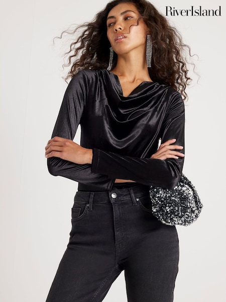 River Island Long Sleeve Velvet Cowl Body (Y33458) | ‏210 د.إ.‏