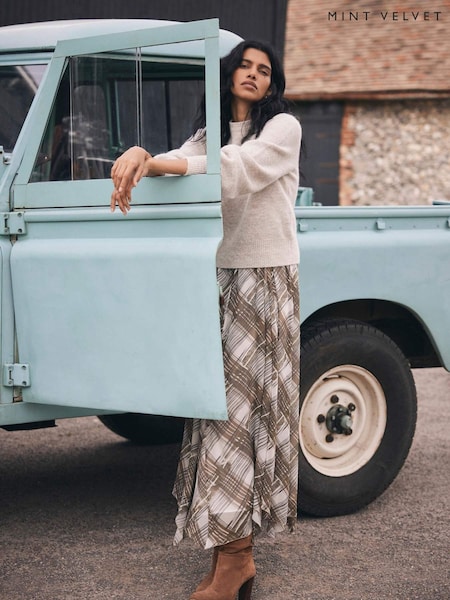Mint Velvet Layered Knit Checked Midi Dress (Y33460) | € 211