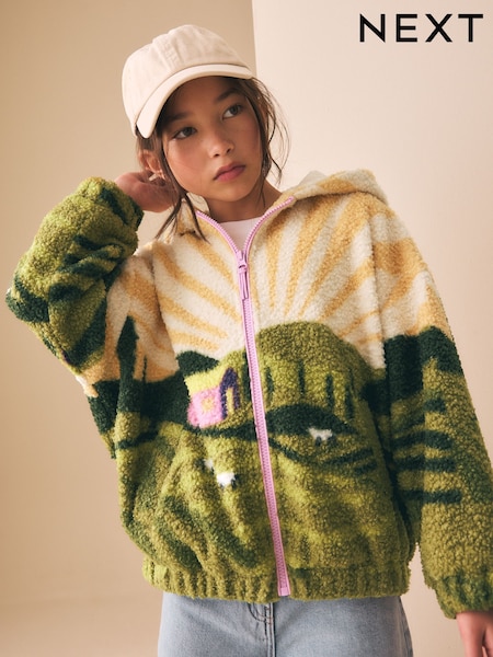 Landscape Scene Zip Up Hooded Borg Jacket (3-10yrs) (Y33536) | $66 - $74