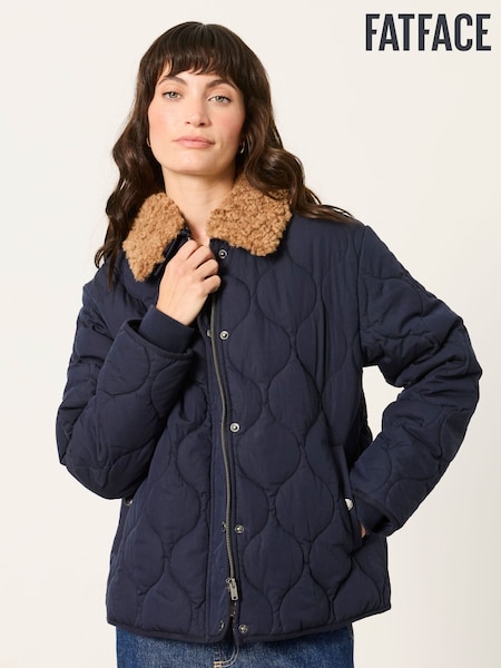 Navy - Fatface Removable Collar Quilted Jacket