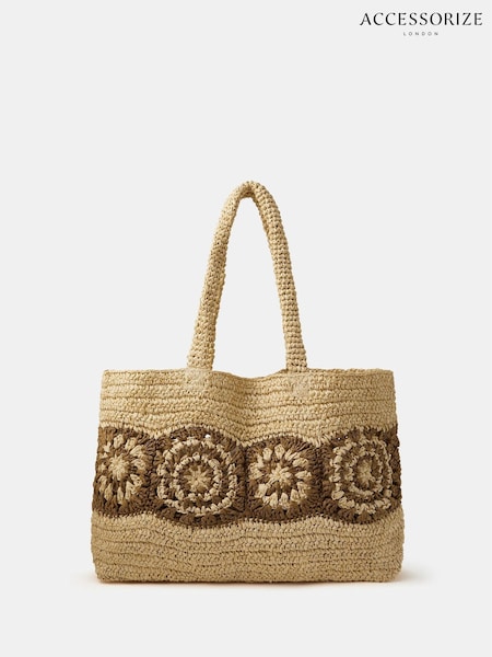 Accessorize Natural Crochet Raffia Beach Bag (Y33604) | €63