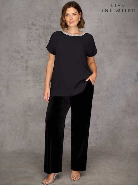 Live Unlimited Black Velvet Wide Leg Trousers (Y33635) | €126