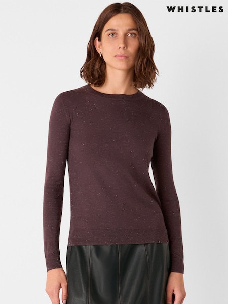 Whistles Brown Metallic Dobby Frill Blouse (Y33649) | €101