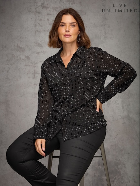 Live Unlimited Black All-Over Embellishment Button Through Shirt (Y33662) | €126