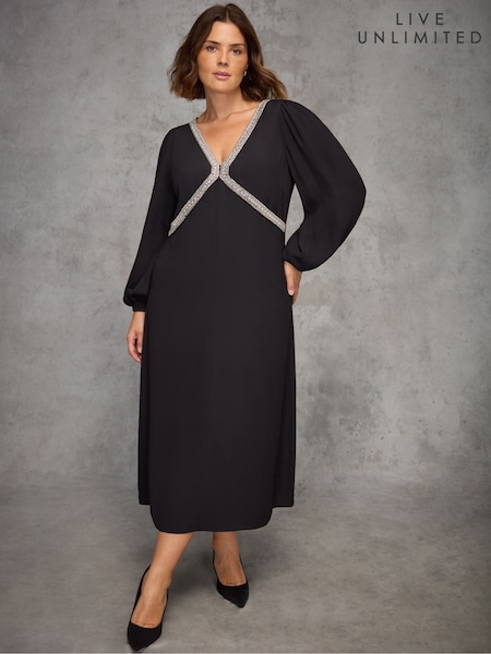 Live Unlimited Black Embellished Trim Midaxi Dress (Y33668) | €242