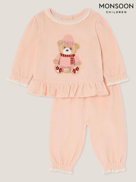 Monsoon Pink Newborn Bear Frill Top & Trousers Set (Y33675) | AED199