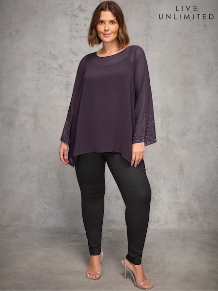 Live Unlimited Purple Hotfix Hanky Hem Overlay Blouse (Y33689) | €95