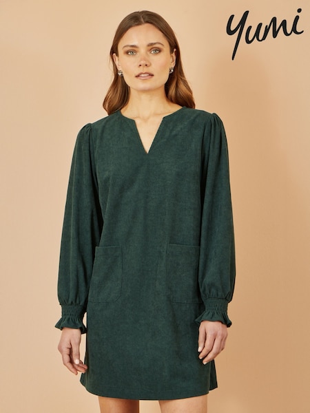 Yumi Green Cord Tunic With Ruched Sleeve (Y33844) | €77
