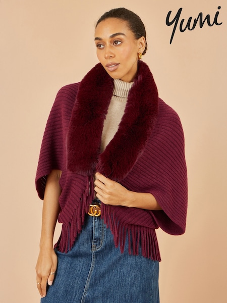 Yumi Red Fur Collar Shrug With Tassel Hem (Y33848) | € 86