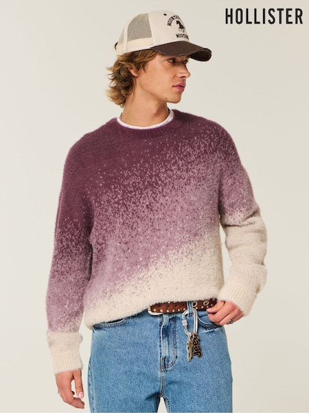 Hollister Red Fuzzy Textured Ombre Crew Neck Jumper (Y33866) | 208 QAR