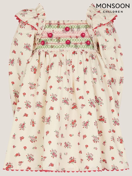 Monsoon Cream Baby Ditsy Floral Smock Dress (Y34002) | €37 - €43