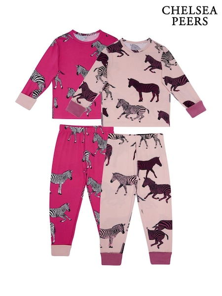 Chelsea Peers Pink Kids Two Pack Zebra Print Long Pyjamas Set (Y34047) | 148 QAR