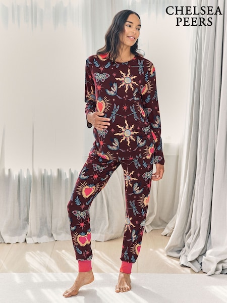 Chelsea Peers Red Maternity Enchanted Glade Print Long Pyjamas Set (Y34048) | €50