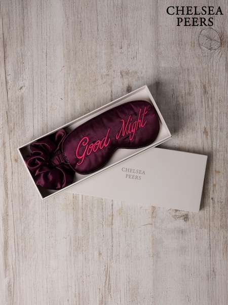 Chelsea Peers Pink Satin Embroidered Good Night Sleep Mask & Scrunchie Set (Y34053) | €25