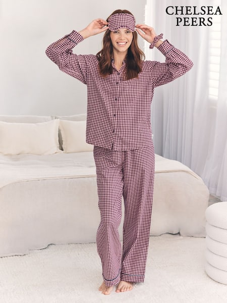 Chelsea Peers Gingham Check Frilled Collar Long Pyjamas Set (Y34067) | 92 €