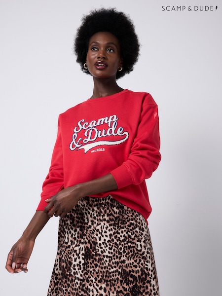 SCAMP & DUDE Red Oversized Varsity Sweatshirt (Y34079) | R$ 640