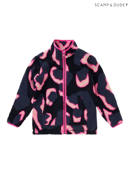 SCAMP & DUDE Blue Kids Funnel Neck Button Through Fleece Jacket Mega Shadow Leopard & Lightning Bolt (Y34091) | €83 - €85