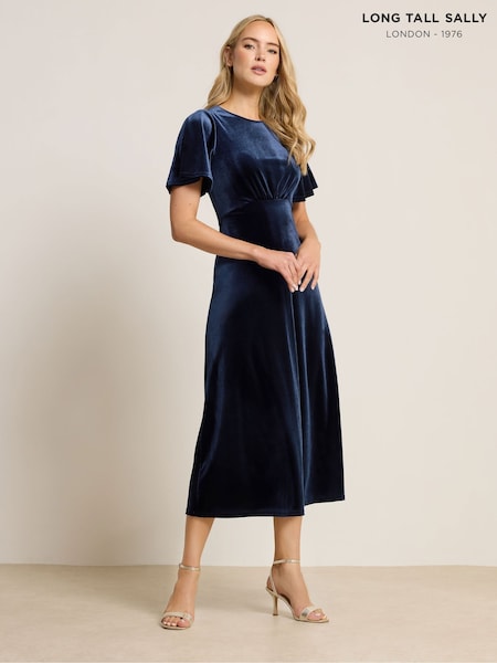 Azul - Long Tall Sally Angel Sleeve Velour Midi Dress (Y34224) | 55 €
