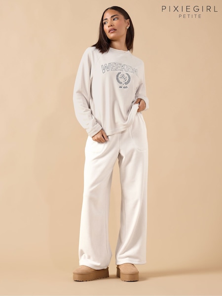 PixieGirl Petite White Microfleece Wide Leg Joggers (Y34232) | €36