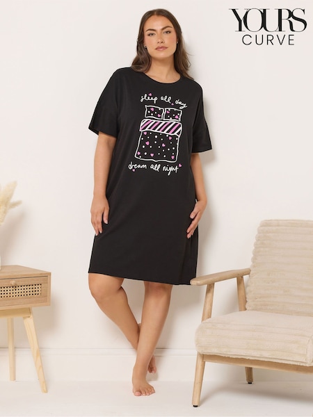 Yours Curve Black Sleep All Day Sleeptee Nightdress (Y34234) | R$ 195