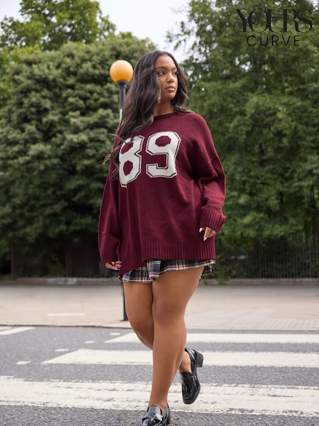 Yours Curve Red Varsity Slogan Jumper (Y34247) | €36