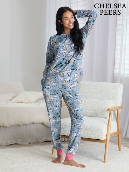 Chelsea Peers Blue Dream Leopard Print Long Pyjamas Set (Y34458) | AED227