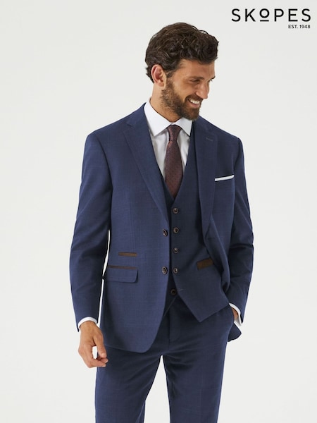 Skopes Blue Guildford Suit Soft Touch Tailored Fit Check Jacket (Y34535) | AED699