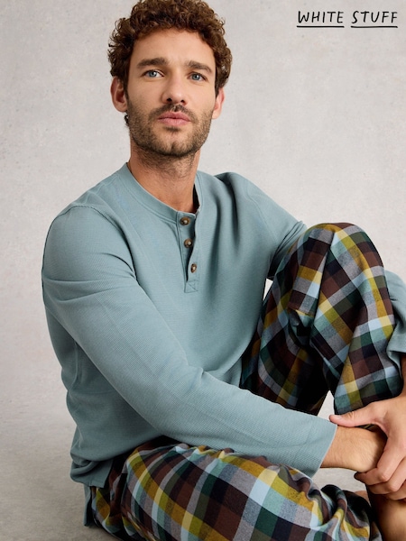 White Stuff Blue Helston Waffle Henley Pyjamas (Y34565) | €51