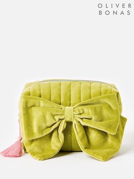 Oliver Bonas Green Velvet Bow Makeup Bag (Y34655) | €40