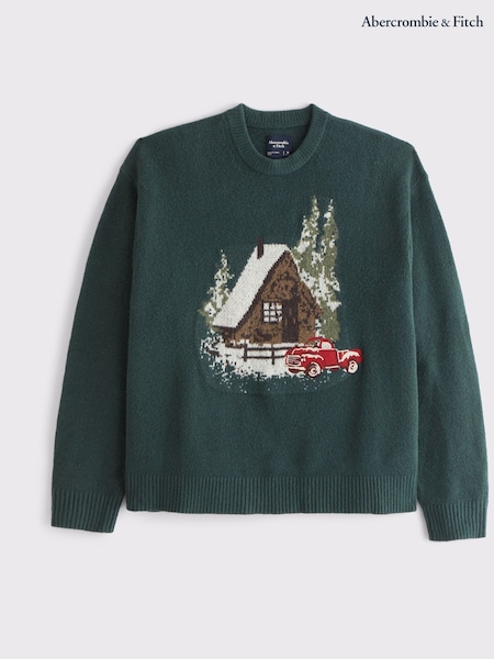 Abercrombie & Fitch Green Christmas Novelty Graphic Crew Neck Sweatshirt (Y34810) | R$ 780