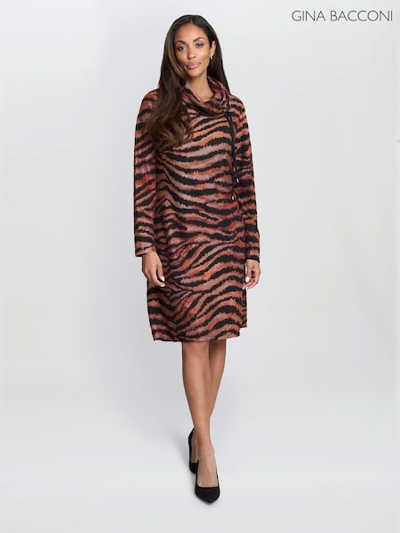 Gina Bacconi Aisling Animal Print Brown Dress (Y34857) | R$ 1.335