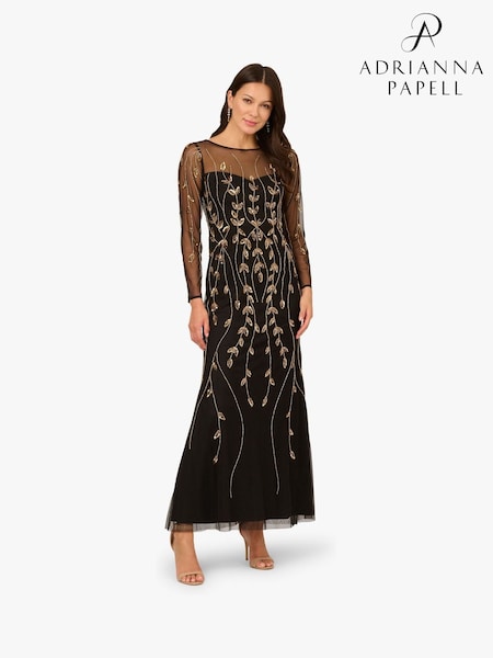 Adrianna Papell Studio Long Sleeve Beaded Black Dress (Y34881) | € 236