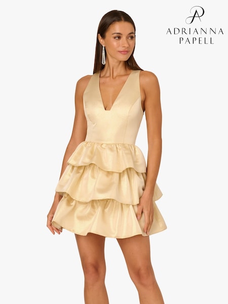 Adrianna Papell Gold Adrianna By Gold Metallic Jacquard Mini Dress (Y34890) | €293