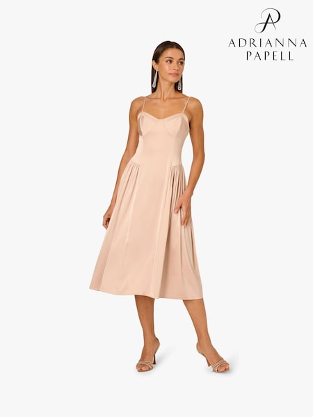 Adrianna Papell Gold Adrianna By Gold Stretch Satin Dress (Y34894) | AED1,625