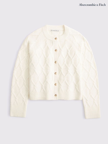 Abercrombie & Fitch Cream Crew Neck Long Sleeve Cardigan (Y34937) | SGD 126
