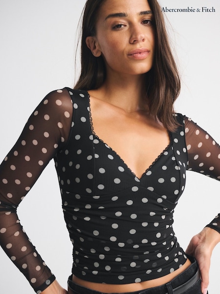 Abercrombie & Fitch Black Long Sleeve Sweetheart Top (Y34946) | AED262