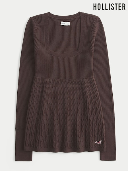 Hollister Brown Square Neck Babydoll Long Sleeve Top (Y35161) | €51
