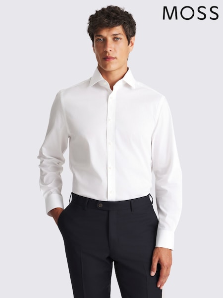 MOSS Regular Fit White Stretch Print Contrast Shirt (Y35187) | 188 QAR