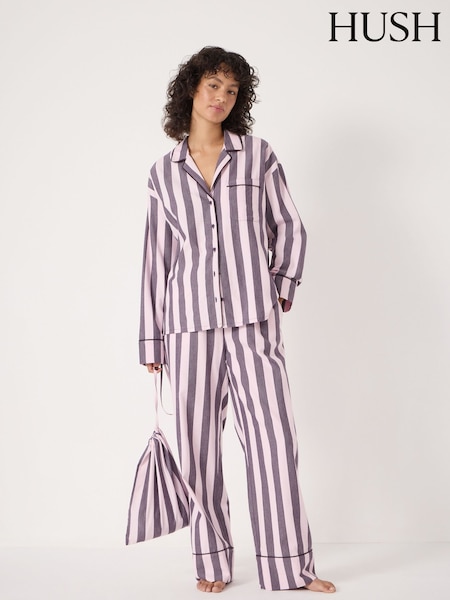 Hush Purple Brushed Cotton Striped Pyjamas (Y35370) | €95