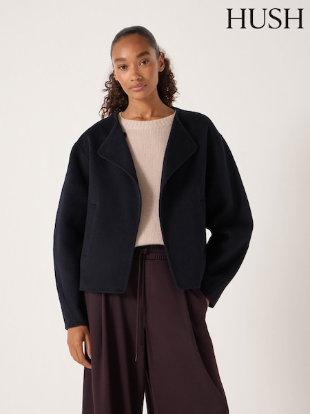 Hush Blue Pure Wool Double Faced Collarless Jacket (Y35403) | €217