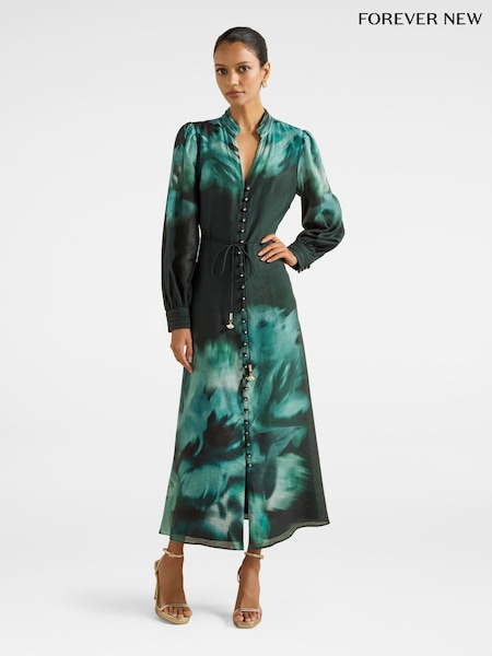 Forever New Camilla Petite Long Sleeved Midi Dress Contains Linen (Y35437) | € 184