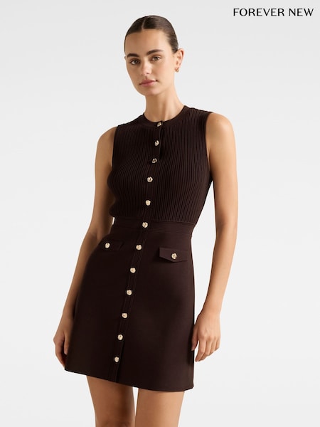 Forever New Brown Issie Stitch Interest Mini Dress (Y35443) | €126