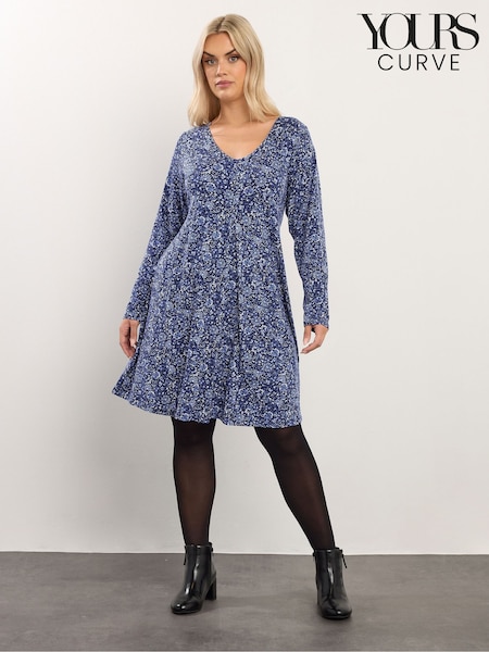 Yours Curve Blue Pleated Front Dress (Y35477) | €39