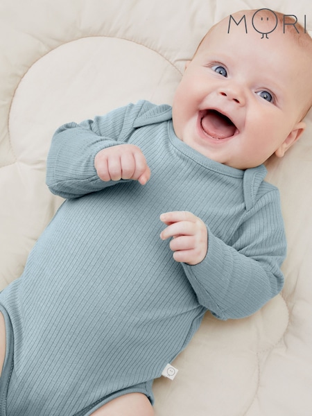 أزرق - MORI Supersoft Ribbed Stretch Long Sleeve Envelope Neckline Bodysuit (Y35504) | ‏114 د.إ.‏
